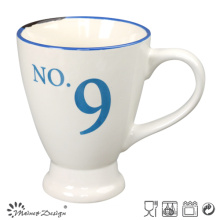 8oz White Color with Blue Words Footed Coffee Mug